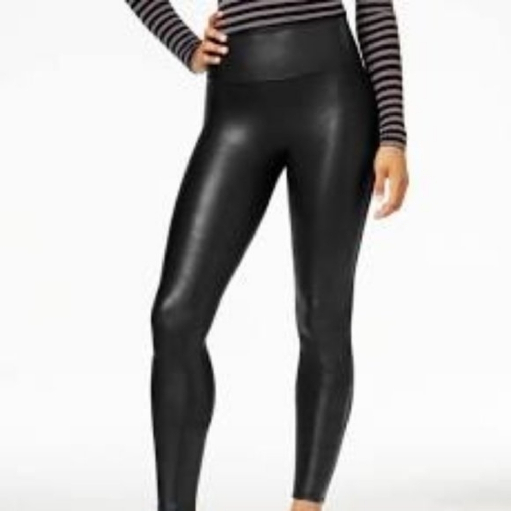 💘 Spanx NWOT 2437 Black Faux Leather Leggings XL Ready To Wow
